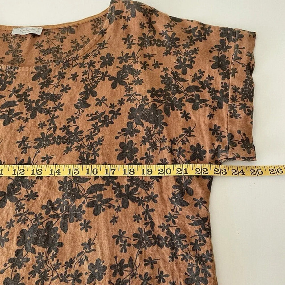 Bella Umbra 100% Linen Blouse M Brown Black Floral Made in Italy Boho Lagenlook - Picture 4 of 8